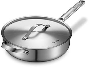 VEDNHOL Stainless Steel Saute Pan with Stainless Steel Lid 7-Quart,13-Inch Deep Skillet,Dishwasher&Oven Safe,Induction&All Stove Compatible,Brushed Finish