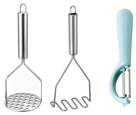 Potato Masher Stainless Steel 3pcs, Metal Stainless Steel Kitchen Tools with Firm Grip, Perfect for Mashed Food Vegetables Fruits Avocado Masher Versatile Durable, Kitchen Gadgets Easy to Clean