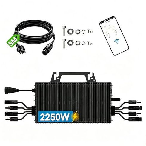 Cosmoxstar 2250W Mikrowechselrichter für Balkonkraftwerk | 4 MPPT Solar Wechselrichter mit WiFi App Steuerung, IP65 Wasserdicht, 5m AC Kabel, Plug & Play