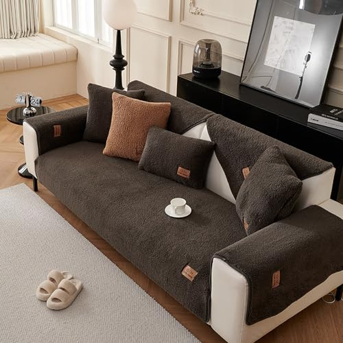 xotoa Sofabezug aus Lammwolle, universell for 1/2/3/4 Sitze, L-förmiger Ecksofabezug, rutschfeste Silikonbasis(Grey2,70x70cm)