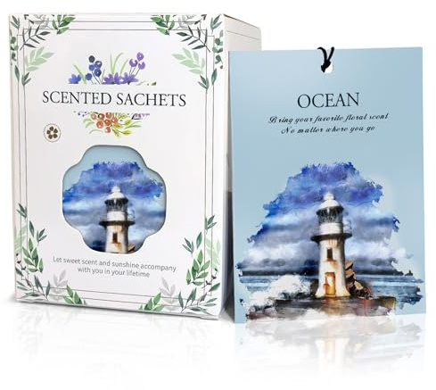 HOMELLAX Ocean Scented Sachet Bags - 12 Pack Closet & Drawer Freshener, Long Lasting Odor Eliminator for Wardrobes, Cars & Storage, Home Fragrance Air Freshener Sachets
