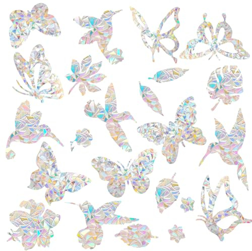 RAHHLIZS 46pcs Window Stickers for Glass to Deter Birds Window Decals | Reflective Sticker Anti Bird Collision, Butterfly Sticker Window Decals Suncatcher Stickers Reflection Rainbow