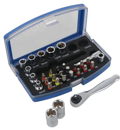 US PRO 31 Piece 1/4 Dr Socket & Bit Set with Ratchet 3219