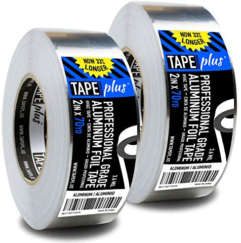 TapePlus Nastro Alluminio Adesivo - 50 mm x 64 m - Per Alte Temperature - Perfetto per Condotti Aria Calda e Fredda, Riparazione Metallo, per perdite sul tetto, fessurazioni superficiali (2 rotolos)