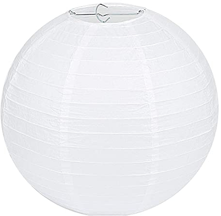Lampenschirm Rund Weiß Papier Laterne Classic Bamboo Style Gerippter Lampenschirm Deko für Party Garten Hochzeit Dekoration (30 cm, 12)