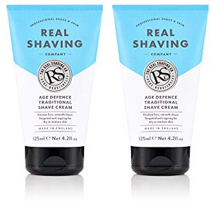 The Real Shaving Company Age Defence Traditional Shave Cream - Friction Free, Smooth Shave, Targeted Anti-Ageing for Dry or Mature Skin 2 x 125 ml