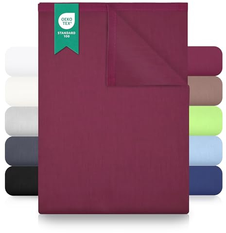 GREEN MARK Textilien sábana Plana 100% algodón – Sábana clásica sin elástico, Suave para la Piel, fácil de cuidar, Lavable a Alta Temperatura – Rojo Burdeos – 180x275 cm