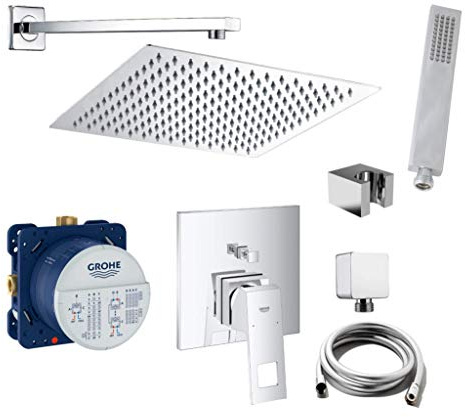 Vanvilla Grohe Eurocube - Sistema doccia a incasso con miscelatore monocomando e funzionalità doccia a pioggia, rubinetto, soffione e set G15 lucido