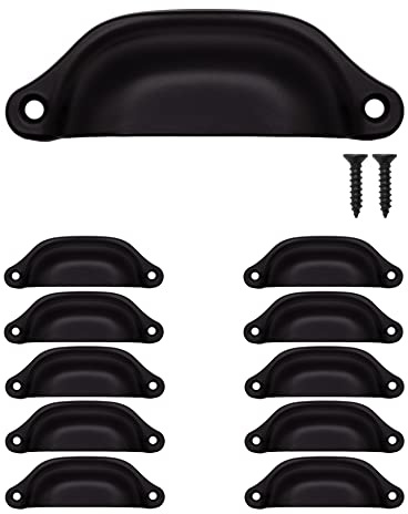 Fuxxer 10x Antike Schubladen-Griffe, Griff-Muscheln, Retro Design, 98x32 mm, schwarz