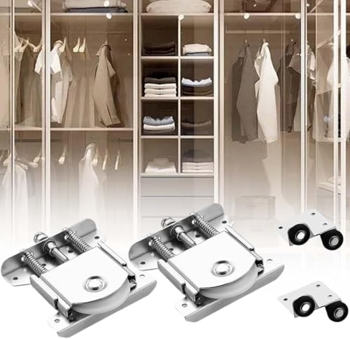 Uni-Fine 4 Stück Schiebetür Rollen, Geräuschlose Schiebetür Rollenführung, Metall Möbel Kleiderschrank Wandschrank Laufrollen Schiebetür Räder, Ladekapazität 25KG