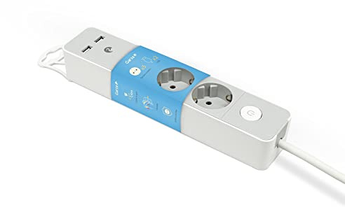 Garza - 3-fach + 2-USB Steckdosenleiste, Mit Schalter, Flachstecker, 1,4 Meter Mehrfachsteckdose, Kinderschutz, Grau, Design-Serie