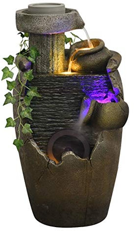 Desktop Water Feature/Tabletop Water Fountain Desktop Resin Mountain Water Landscape Fish Pond Flowerpot Humidifier Home Decoration Mini Waterfall for Indoor Spaces/Tabletop Fountain (Color : C)