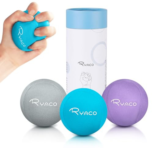 RYACO Handterapi-övning-stressboll-paket – set om 3 – stressboll med dynamiskt motstånd och handtagsförstärkning – terapeutisk handåterhämtning