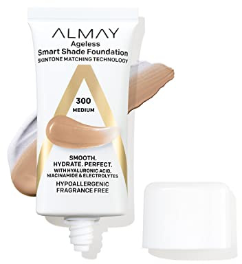 Almay Anti-Aging Foundation, Smart Shade Face Makeup with Hyaluronic Acid, Niacinamide, Vitamin C & E, Hypoallergenic-Fragrance Free, 300 Medium, 1 Fl Oz (Pack of 1)