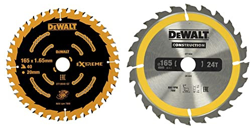 DeWalt DT10640-QZ Extreme Framing Blade (Cordless) & Portable Construction Circular Saw Blade 165 x 20mm x 24T
