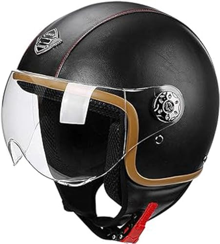 Casque De Moto Ouvert Vintage, Moto Électrique Rétro avec Visière De Casque, Casque De Motard Jet Vintage 3/4 avec Certificat ECE, Universel Homme Et Femme C,L=58-60CM