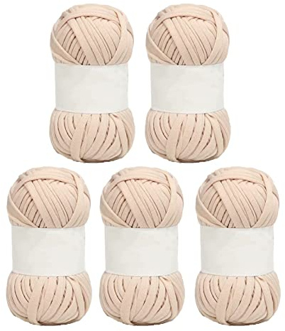 5 Stück Spaghetti-Garn, 1,2 Zoll Breit, Weiche, Hautfreundliche Baumwolle, Leuchtende Farben, Teppichgarn Zum Häkeln, Stricken, Heimwerken(Beige)
