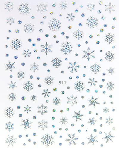 Nagelsticker Selbstklebend Nagel-Kunst-Abziehbild-Winter-Ahornblätter-Weihnachtsbunte Schneeflocken-Rückseiten-Kleber-Nagel-Aufkleber,Jo911 Silber