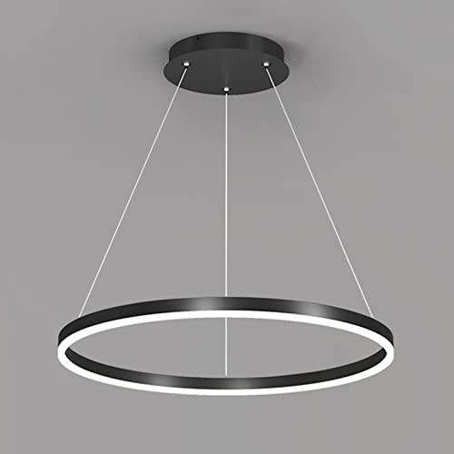 GESMOS Anello Singolo LED Lampada A Sospensione Nordico Moderno Cerchio Lampadario Regolabile Lampade Sospeso Per Soggiorno Isola Cucina Tavolo Da Pranzo(60CM 38W,Black, Natural White)