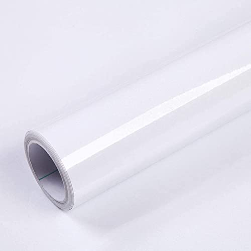Mercoy 40X300cm Papier Adhesif pour Meuble Blanc Brillant Papier Peint Autocollant Imperméable Film Vinyle Stickers Meubles Décoration Cuisine Comptoirs Chambre