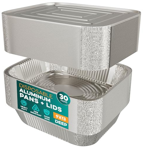 Aluminum Pans With Lids 9x13 [30 Sets] Aluminum Foil Pans Trays With Lids - Half Size Tin Foil Disposable Pans For Baking, Roasting, Cake Serving Dishes, Catering Supplies, Steam Table Chafing