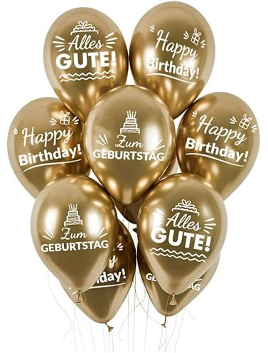 Flowballoons Luftballons Set Gold Chrom für Helium - Geburtstagsdeko Ballon Girlande - Party Dekoration Ballons Metallisch Glänzend - 50 Stück Helium Ballons