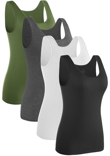 Knuffnee 4 Pack Tank Top for Women Basic Undershirt Tanks Casual Vest Tops Army Green/Dark Grey/White/Black L