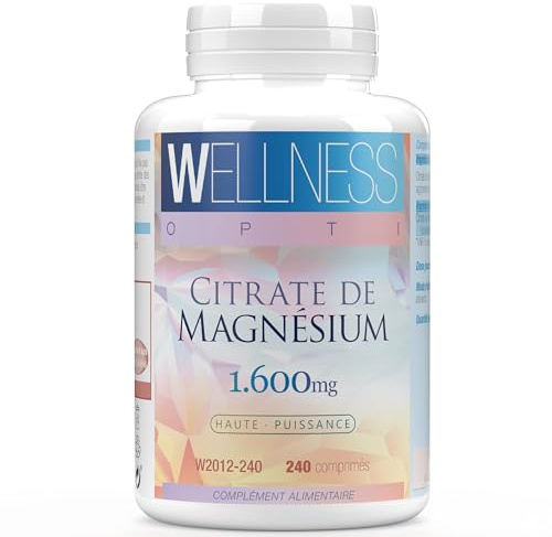 WELLNESS OPTI Citrato di magnesio 1600 mg ad alto assorbimento – Supplemento di 240 compresse per benessere integrale, apporto energetico quotidiano ed equilibrio nutrizionale, senza additivi inutili.