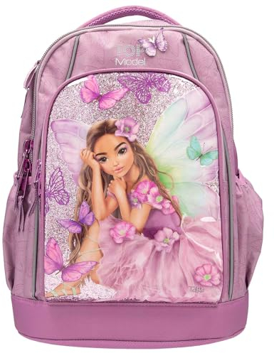 Depesche 12780 TOPModel Fairy Love - Schulrucksack in Mauve mit Model-Motiv und Schmetterlingen, Schultasche mit verstellbaren Trägern