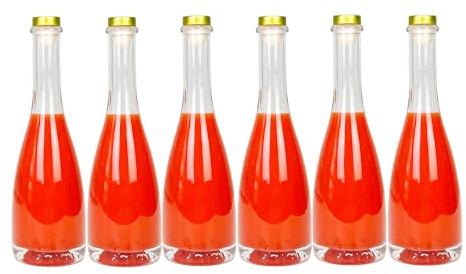MAYPINK Transparente Glasflasche mit Deckel, heiße Soße, Öl, Marmelade für Getränke, Öle, Kombucha, Kefir, Essig, Bier, luftdichte Verschlüsse und auslaufsichere Deckel, Schrumpffolie, 340 ml, 6 Stück