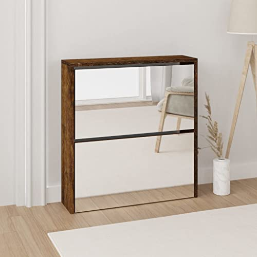 DYRJDJWIDHW Kleiner Schrank,schuhregal klein,schmaler Schrank,Schuhschrank mit Spiegel 2 Fächer Räuchereiche 63x17x67 cmFür Türöffnungen, Korridore