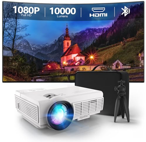Mini vidéoprojecteur staratlas 10 000 l Full HD 1080p avec Zoom 50%, vidéoprojecteur Portable pour téléphone Portable, Tablette, Ordinateur Portable, PC, boîtier TV, HDMI, USB, AV