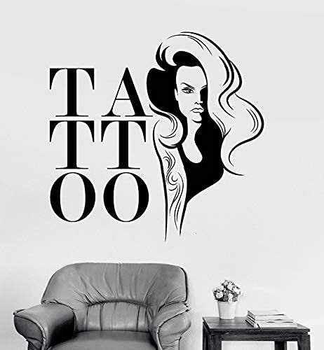 Autocollant mural noir et blanc - logo du studio de tatouage, adapté aux vitrines, portes vitrées, décoration murale, autocollant mural en vinyle de haute qualité 72X74 Cm