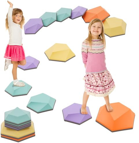 Kids Balance Stepping Stones 6Pcs Stackable Balance Blocks Non-Slip Balance Stones Toy Indoor Outdoor Garden Play Equipment Balances Beam Game for Obstacle Course Sensory Play for Boy,Girl