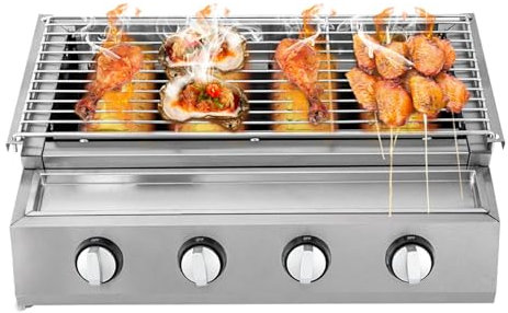 Gasgrill Camping BBQ Grill, Tragbarer Campinggrill Kleiner, Abnehmbarer Grill Gasgrill mit Ölfangbehälter, Camping Campingkocher Gas für jeden Außenbereich 58 * 40 * 20cm