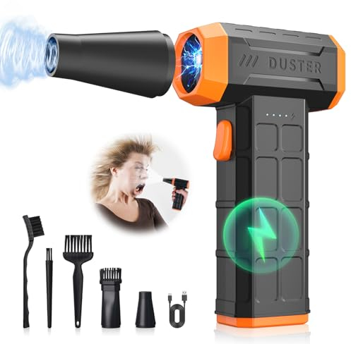 Elektrische Staubgebläse Luftdruckspray, 3-Gang 150000 U/min Druckluft Compressed Air Duster mit 9000mAh Akku, Druckluftspray PC Reinigungsset mit LED für Laptop, Tastatur, Auto, Bürogeräte, Sofa