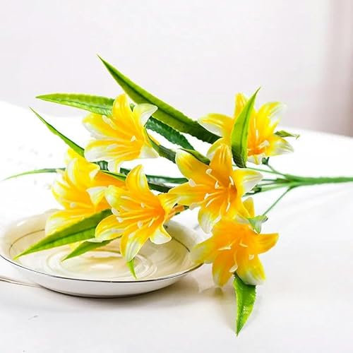 ZFISH Lilie, künstliche Blumen für drinnen und draußen, zur Dekoration, UV-beständig, kein Verblassen, Pflanzen für Garten, Veranda, Schlafzimmer, Büro, Tisch, gelb, wie abgebildet