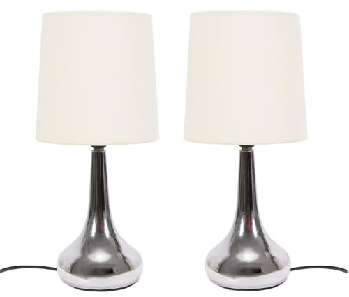 ValueLights | Silver Chrome Teardrop Touch Dimmer Table Lamps with Cream Shade | Table Lamps, Home Décor & Improvement Essential