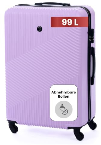 BERTOO Milano lila Koffer groß XXL 75x49x29cm 99L | ABS Hartschalenkoffer | Reisekoffer mit Rollen |Schloss Koffer |