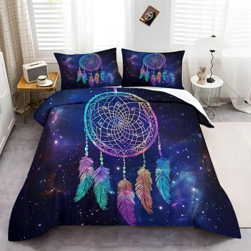Bettwäsche Set Fantasie-TraumfäNger Bettbezug Bedruckt, 240 × 220 cm Bedruckte Bettwäsche Set Einfache Pflege 3-Teiliges mit Reißverschluss 1 Bunt Bettbezug und 2 Kissenbezug