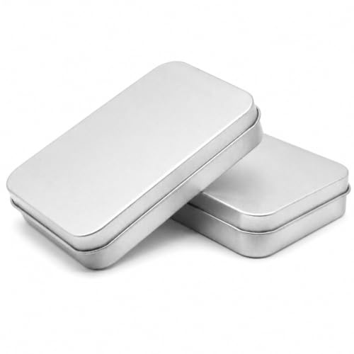 Orrdiffi Metalldose mit Deckel 2 Stück, Rechteckig aus Blech Silber | Aus Hochwertigem Metall Robust, Gut Verschlossen gegen Licht und Feuchtigkeit, für Spielkarten und Büroklammern