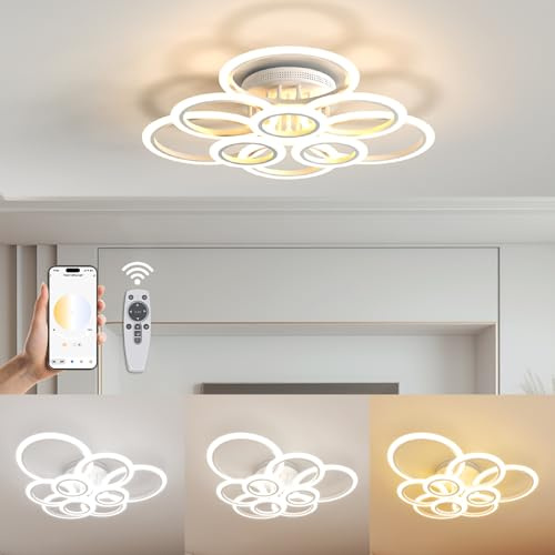 120W Led Deckenlampe mit Fernbedienung & Smart App,Dimmbare 2700K-7000K | 10800lm,Memory Funktion,Groß Hell,9 ring,Deckenlampen fur Wohnzimmer Schlafzimmer Küche,Night light,Wasserdicht Insektendicht