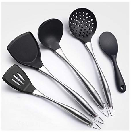 CHFYIJYHM Spatula Kitchen Utensil Set 5pcs Silicone Cooking Utensils for Cooking and Baking, Stainless Steel Long Handle Silicone Spatula Cooking Spatula(Brass)