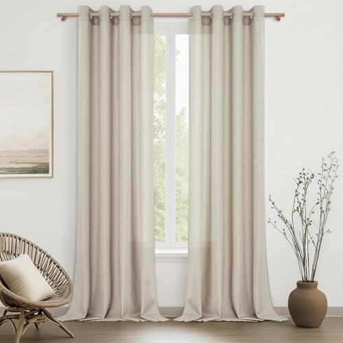 MRTREES Tende Lino Beige Semioscuranti per Interni Camera da Letto Moderna Tende Soggiorno Bellissime Moderne Salotto Eleganti Casa 2 Pezzi 140x260cm Tenda con Anelli da Interno