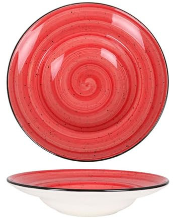 Service d'assiettes rondes de 6 pièces creuses et empilables, SISILIA, plat à soupe, pâtes et salades en porcelaine rouge - Dimension: 27 x 5.5 cm