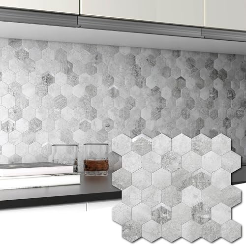 VAOVI Adesivi per piastrelle a mosaico esagono, piastrelle opache, adesive per parete, cucina, autoadesive, adesivi per piastrelle 3D, effetto pietra, bagno, impermeabili (5 pezzi, mix di grigi)