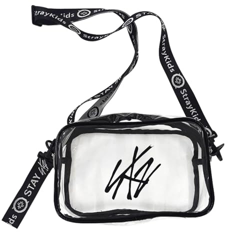 SERTAS Stray Kids Transparent Crossbody Bag, Schwarzer Gurt mit Logo,Stray Kids Schultertasche Damen, Concert Support Shoulder Bag