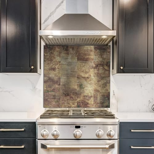 funlife Aluminum Cooker Splashback, Rose Marbled Antiqued Brass | 1mm Thick Brushed Aluminum Sink Splash Guard for Kitchen, Self Adhesive Backsplash for Bathroom, Vintage Decorative Panels
