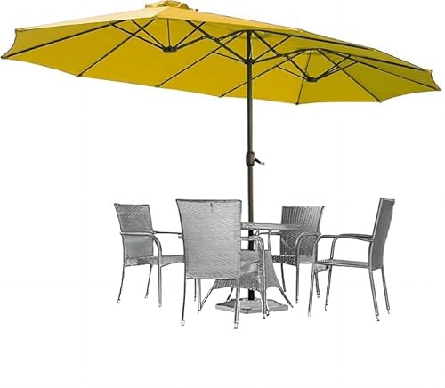 UNIONLINE 4.5m Gartenschirm Sonnenschirm, Doppelseitiger Terrassenschirm mit Kurbel Belüftungsöffnungen, Großer Gartenschirm für Deck Pool Patio (Gelb)