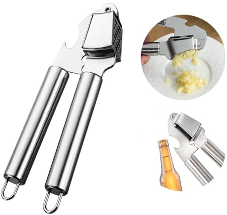 Sonwaha Frantoio Aglio, Tritatutto per Aglio Pressa Aglio Spremiaglio in Acciaio Inox Forte Schiaccia antiruggine Facile da Pulire e Durevole Argento